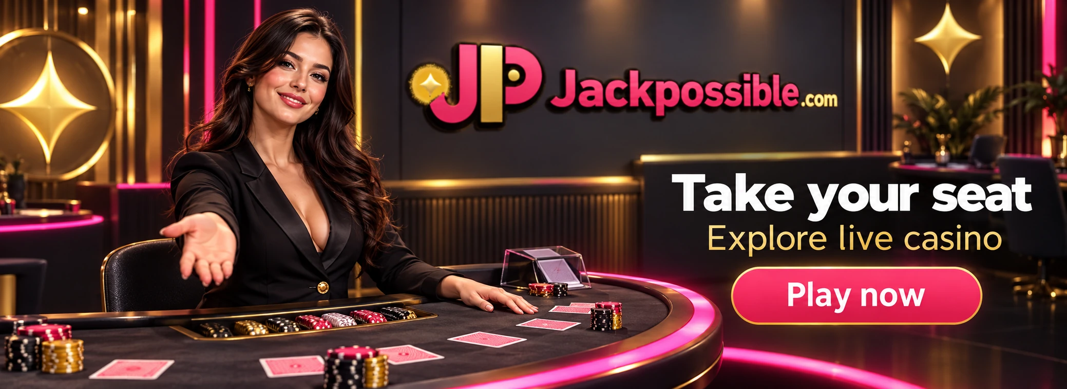 Jackpossible live casino banner: Take your seat